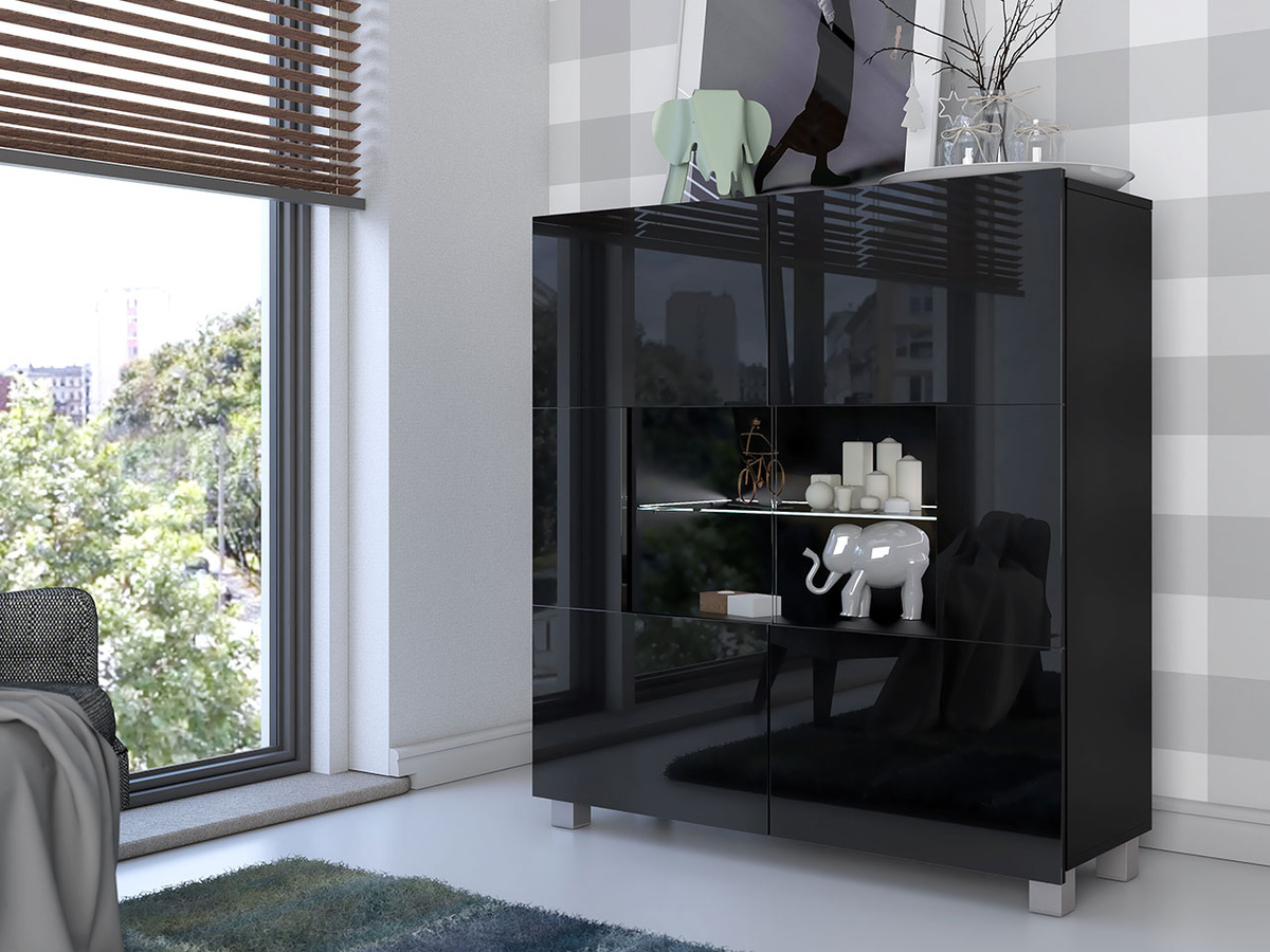 Szekrény Tivdalu 100 (Fekete + Fényes fekete)