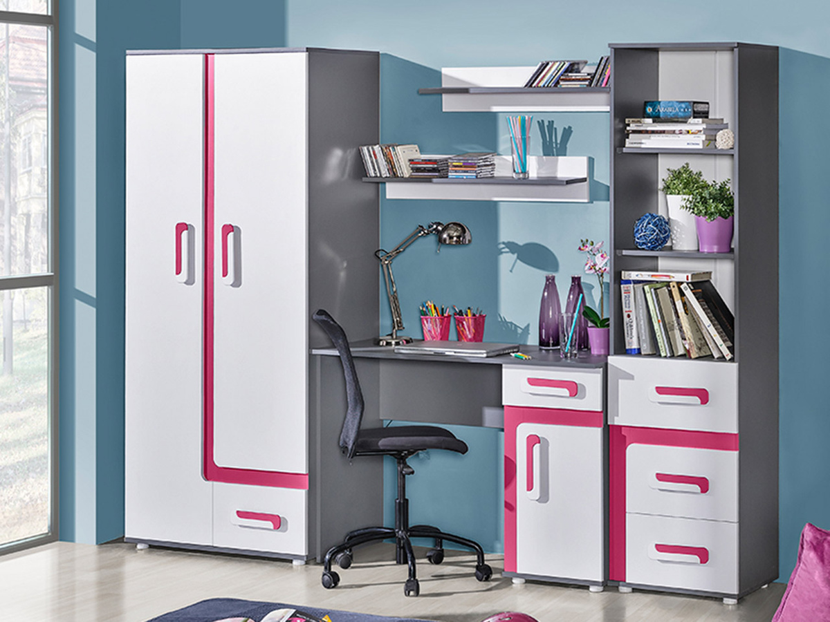 Gyerekszoba garnitúra Levtala 116 (Antracit + Fehér + Rózsaszín)