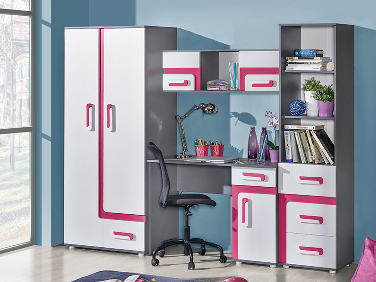 Gyerekszoba garnitúra Levtala 120 (Antracit + Fehér + Rózsaszín)