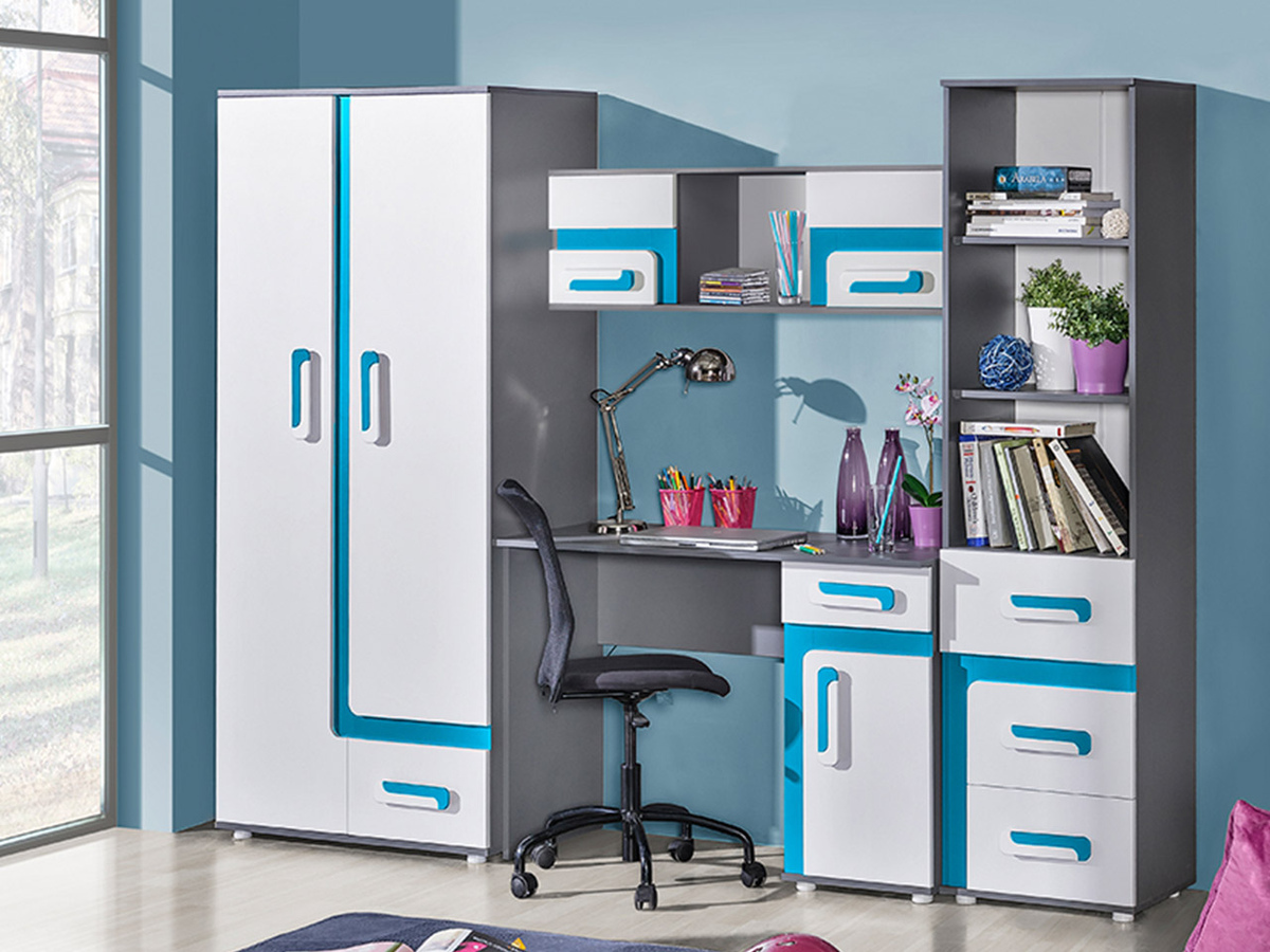 Gyerekszoba garnitúra Levtala 120 (Antracit + Fehér + Türkiz)