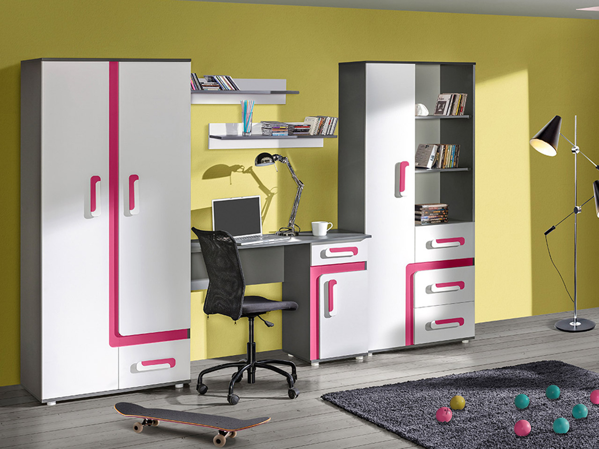 Gyerekszoba garnitúra Levtala 122 (Antracit + Fehér + Rózsaszín)