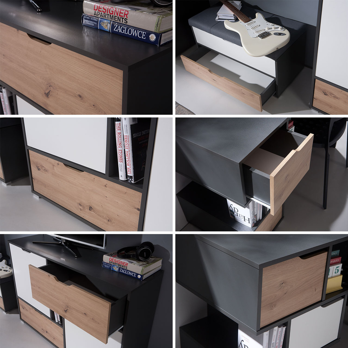 Nappali szett Providence H116 (Grafit + Artisan tölgy + Fehér)