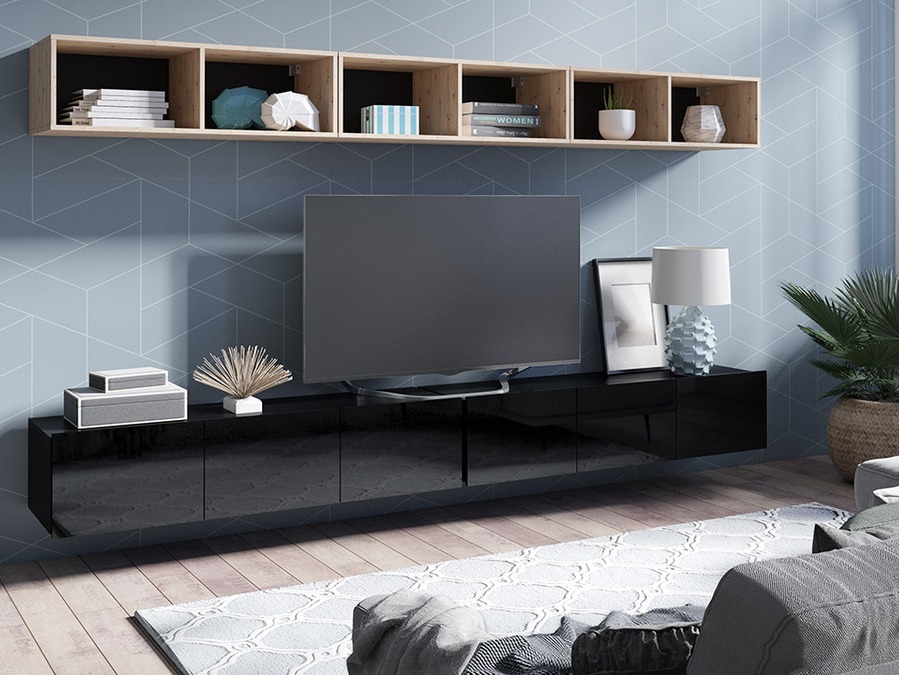 Nappali szett Remus XXXIII (Fekete + Fényes fekete + Artisan tölgy)