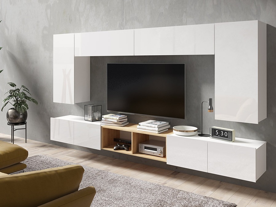 Nappali szett Tivdalu 143 (Fehér + Fényes fehér + Arany tölgy)