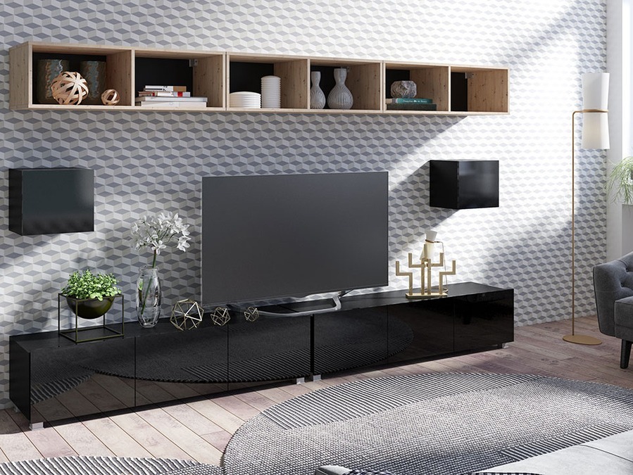 Nappali szett Tivdalu 154 (Fekete + Fényes fekete + Artisan tölgy)